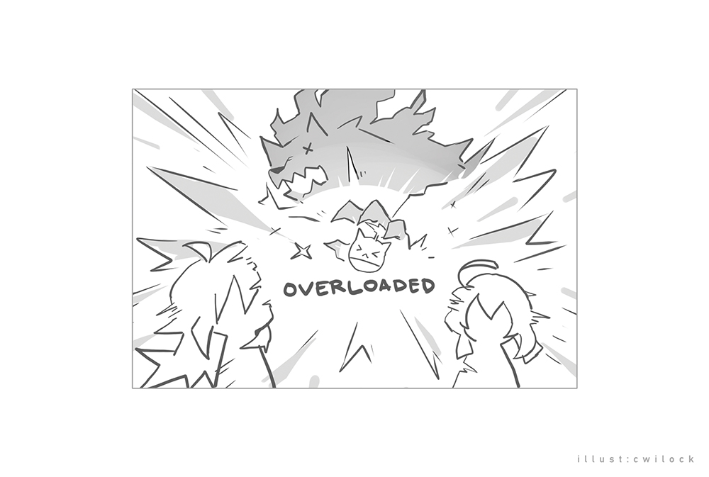 1boy, 1girl, andrius_(genshin_impact), animal_ears, chibi, cwilocky, english_text, explosion