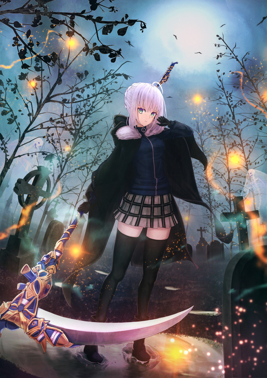1girl, absurdres, add_(fate), ahoge, aomaru_(shta-chu-jisuiai), bangs, black_coat, black_gloves