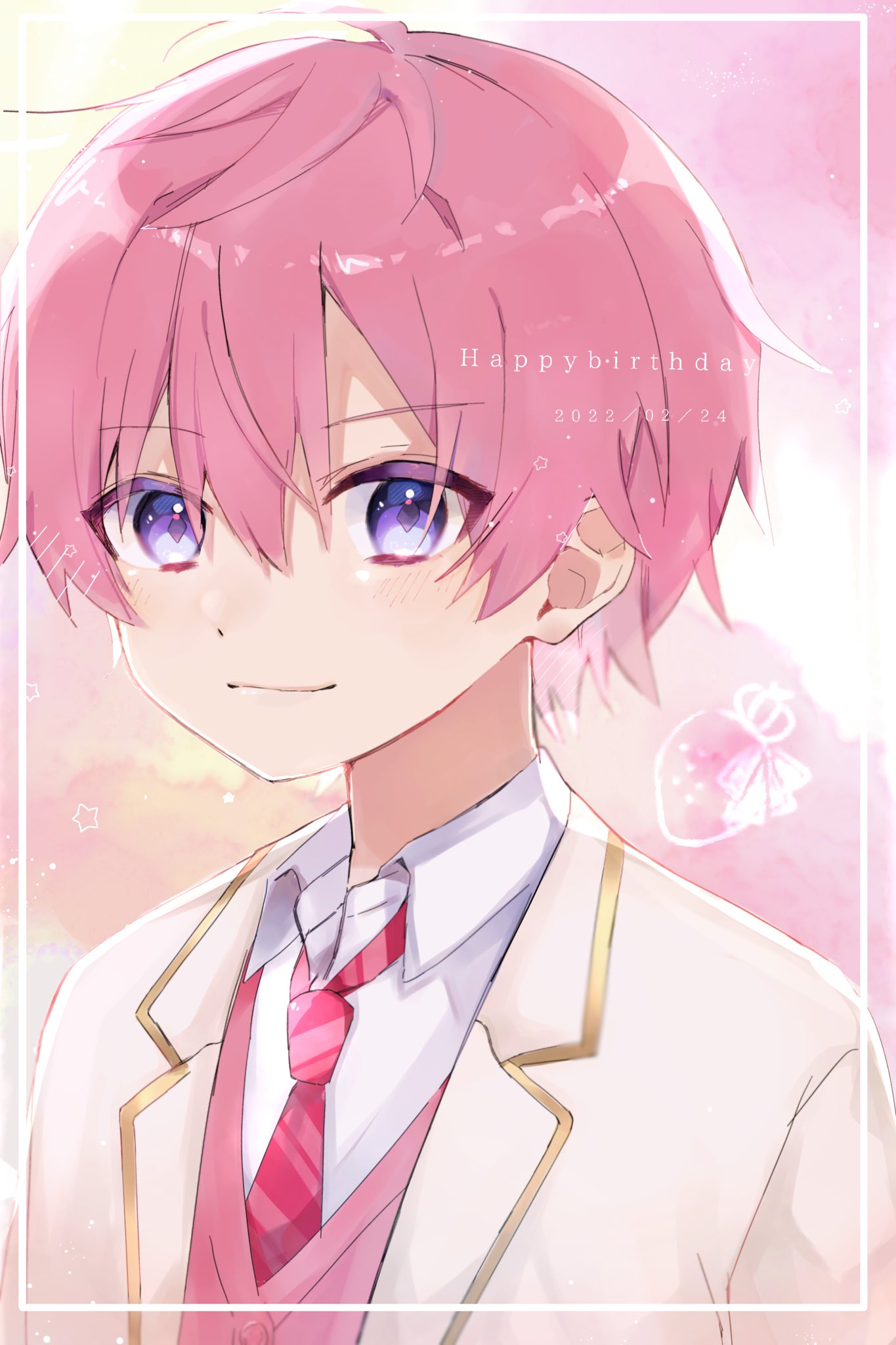 1boy, birthday, blush, cardigan, collared_shirt, dated, happy_birthday, highres