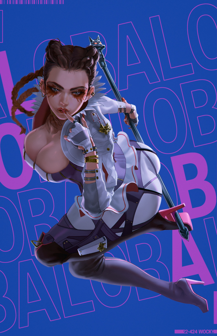 1girl, apex_legends, ass, black_footwear, blue_eyes, boots, braid, breasts