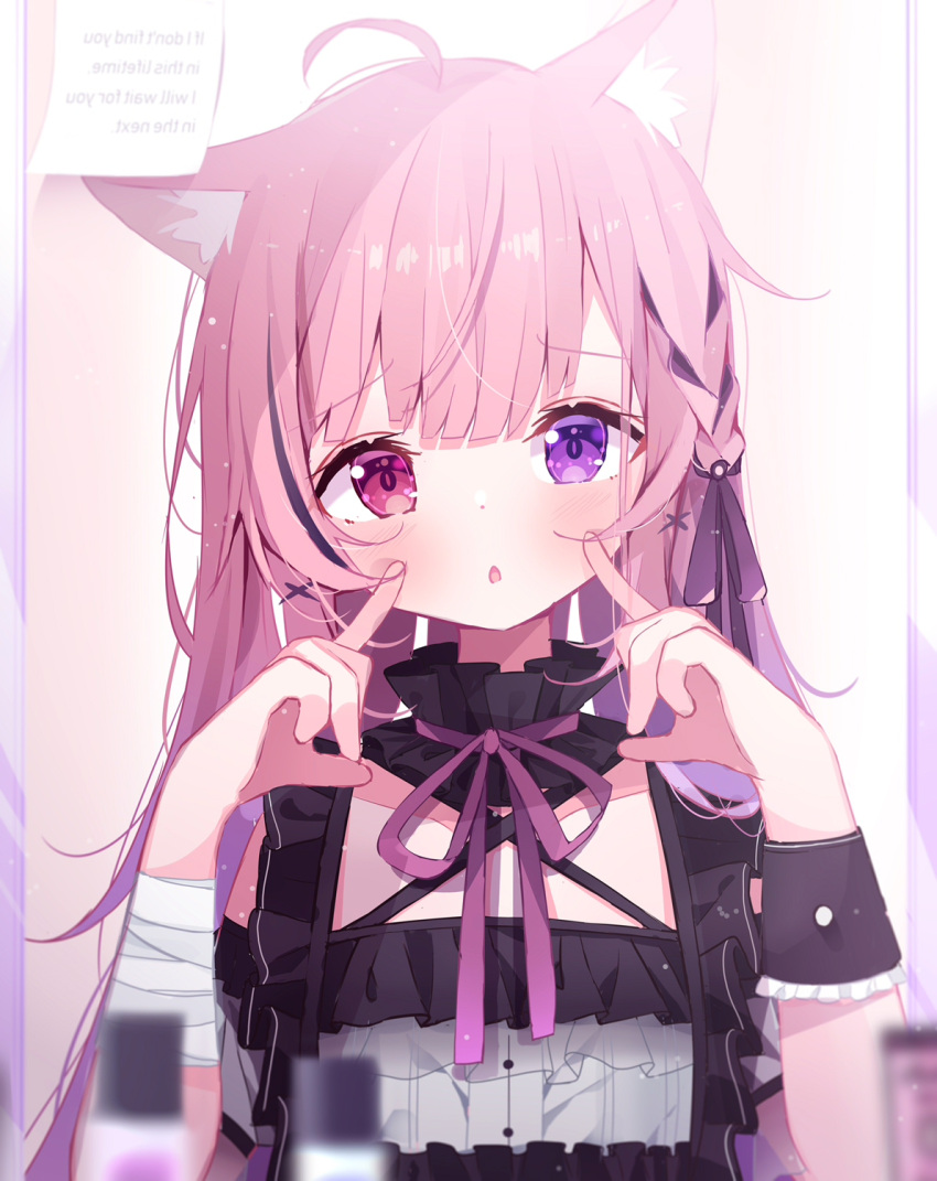 1girl, :o, animal_ears, bangs, cat_ears, deyui, heterochromia, highres