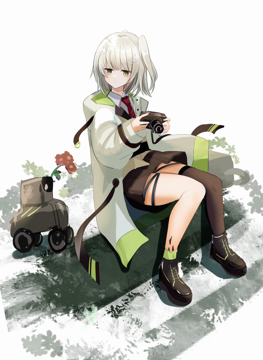 1girl, absurdres, arknights, asymmetrical_legwear, bangs, black_footwear, black_legwear, black_skirt