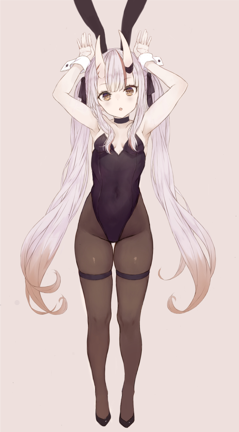 1girl, animal_ears, armpits, arms_up, bangs, bare_shoulders, black_choker, black_footwear