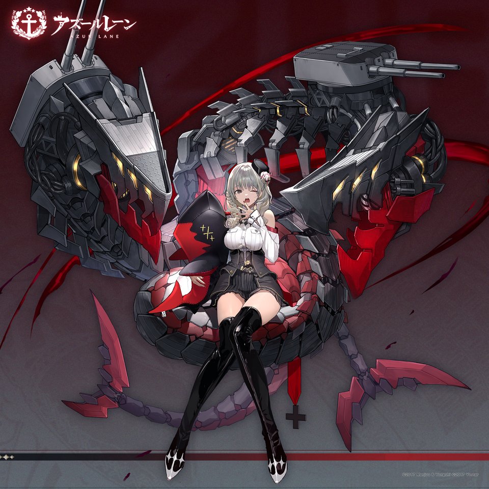 1girl, artist_request, azur_lane, bare_shoulders, black_headwear, black_legwear, blonde_hair, boots
