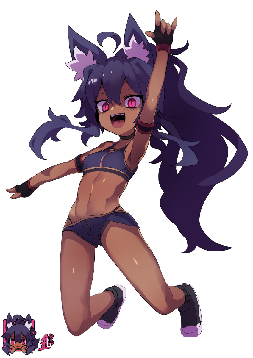1girl, :d, absurdres, ahoge, animal_ear_fluff, animal_ears, arm_up, armband