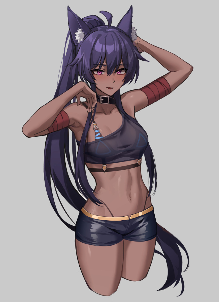 1girl, absurdres, ahoge, animal_ears, arm_wrap, armpits, bangs, bare_shoulders