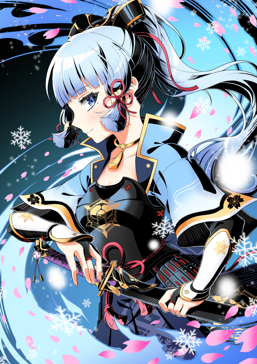 1girl, absurdres, arm_guards, armor, armored_dress, bangs, black_gloves, blue_capelet