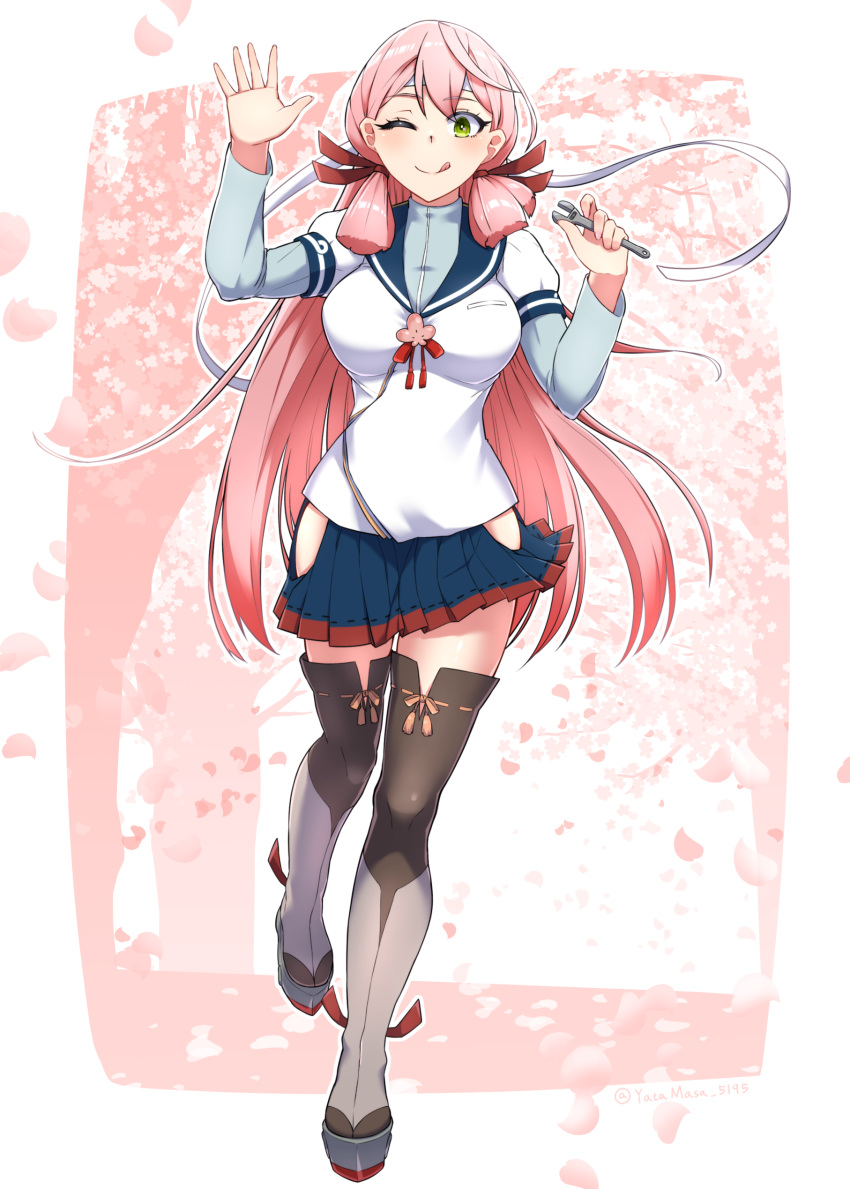 1girl, absurdres, akashi_(kancolle), akashi_kai_(kancolle), blue_skirt, blunt_tresses, full_body, green_eyes