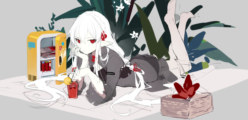 1girl, arknights, barefoot, bikini, black_bikini, braid, character_name, closed_mouth