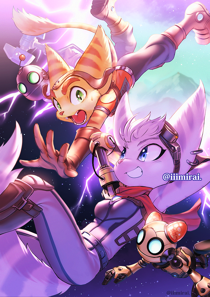 2boys, 2girls, arms_up, clank, falling, furry, furry_female, furry_male