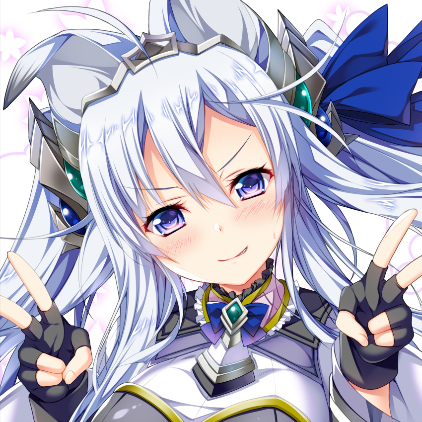 1girl, animal_ears, baldr_(series), baldr_bringer, black_gloves, blue_bow, blue_hair, blue_ribbon