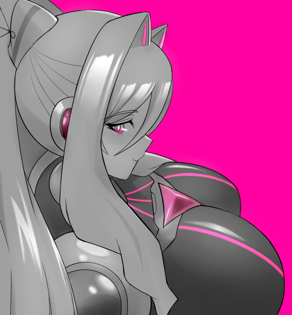 1girl, android, bangs, breasts, closed_mouth, commentary, eratoeir_(mega_man_x_dive), eyebrows_visible_through_hair
