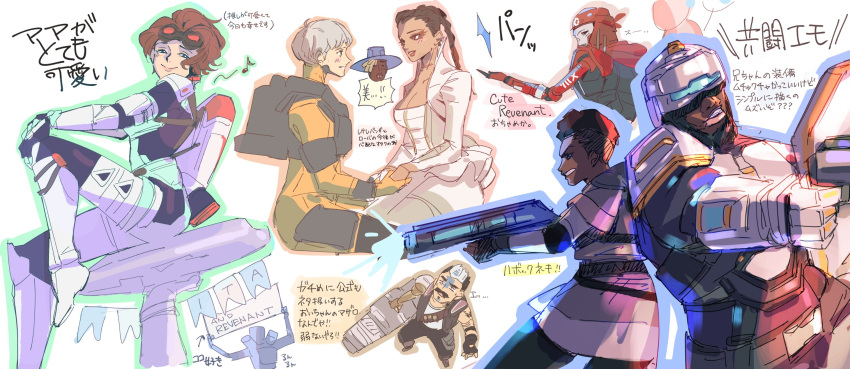 4girls, 5boys, apex_legends, assault_rifle, black_hair, black_pants, black_vest, blonde_hair