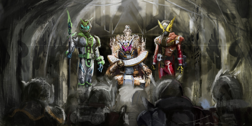 6+boys, absurdres, axe, beyondriver, gold_armor, heisei, highres, kamen_rider