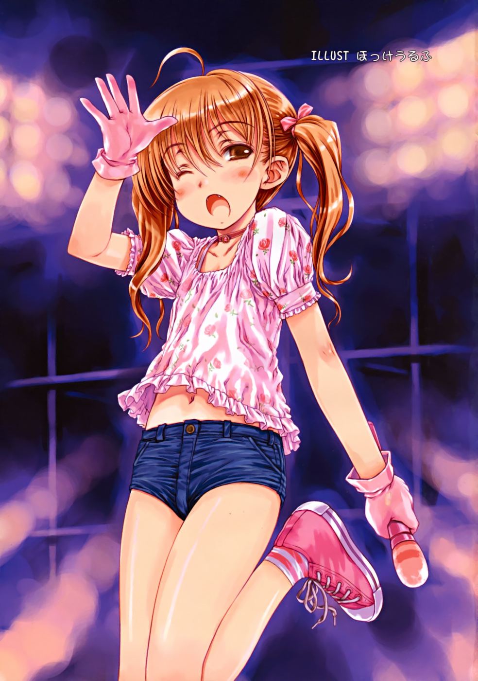 ;o, ahoge, bare_legs, blush, bra_strap, brown_eyes, brown_hair, choker