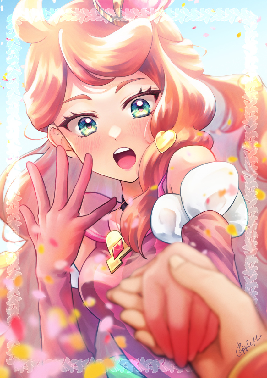1girl, absurdres, blurry, blush, breasts, commentary_request, crown, day
