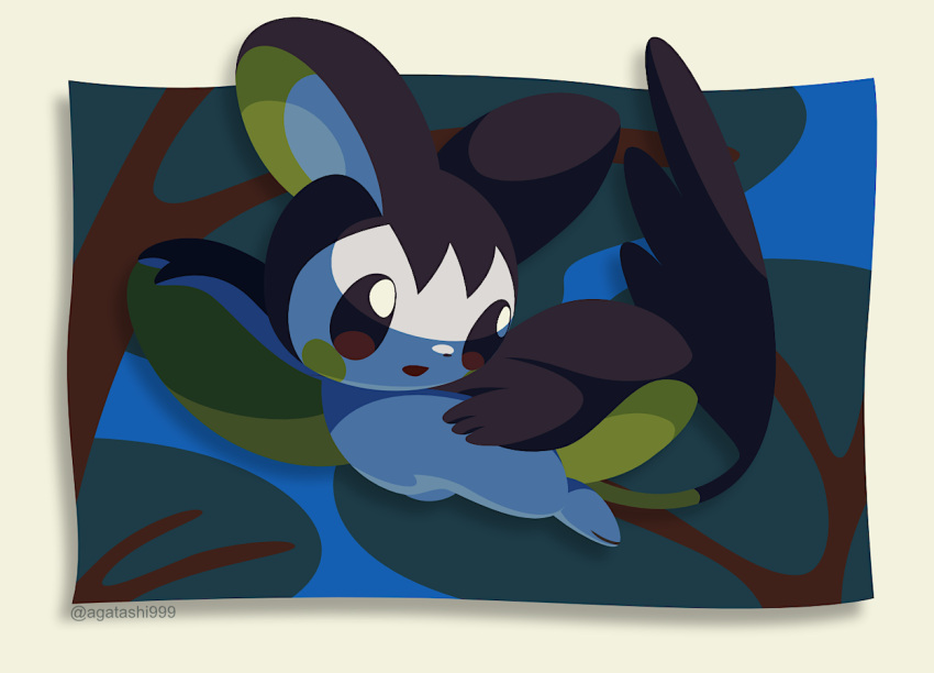 animal_focus, border, brown_eyes, commentary_request, emolga, full_body, hisashi999, looking_back
