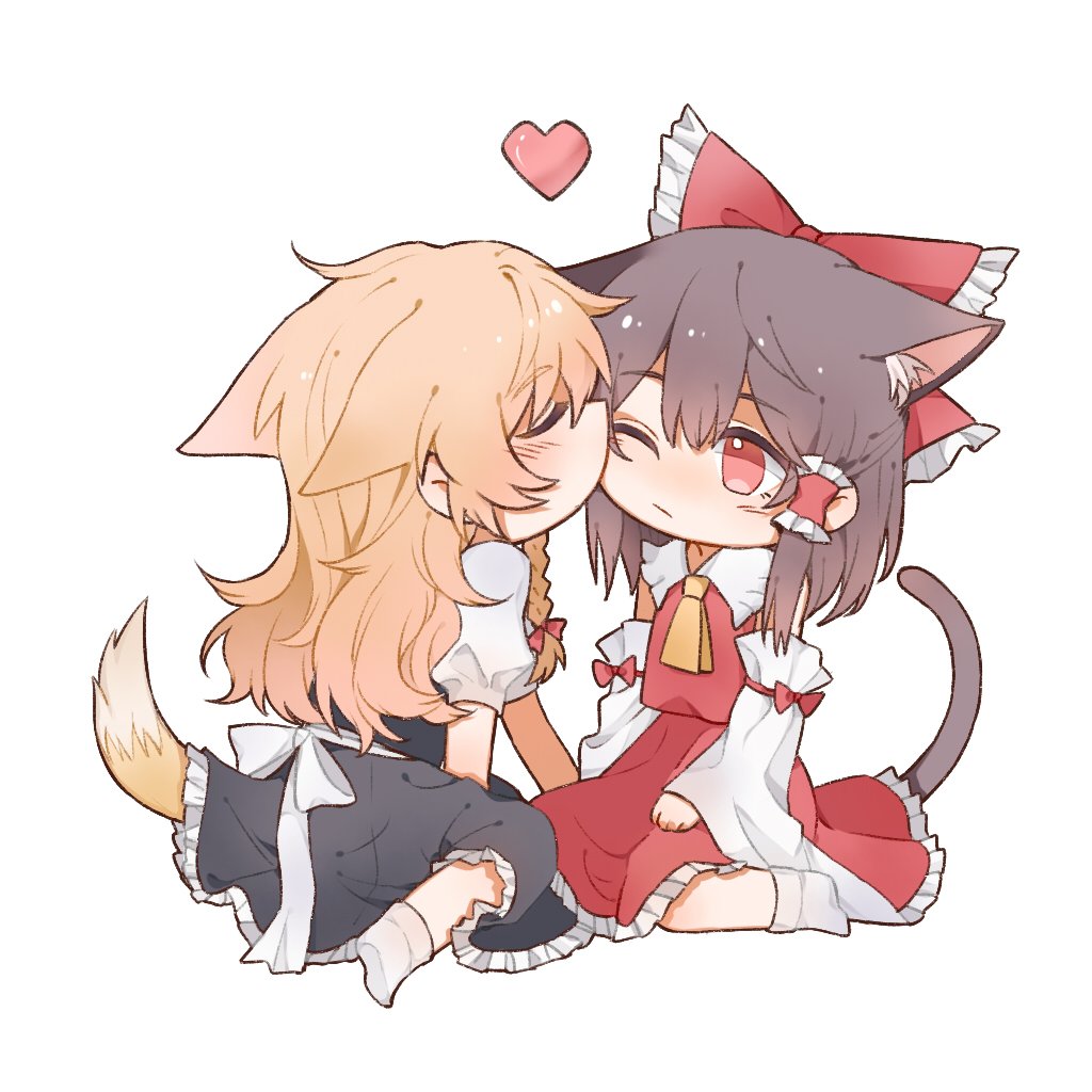 2girls, :/, animal_ears, ascot, bangs, bare_shoulders, black_dress, black_hair