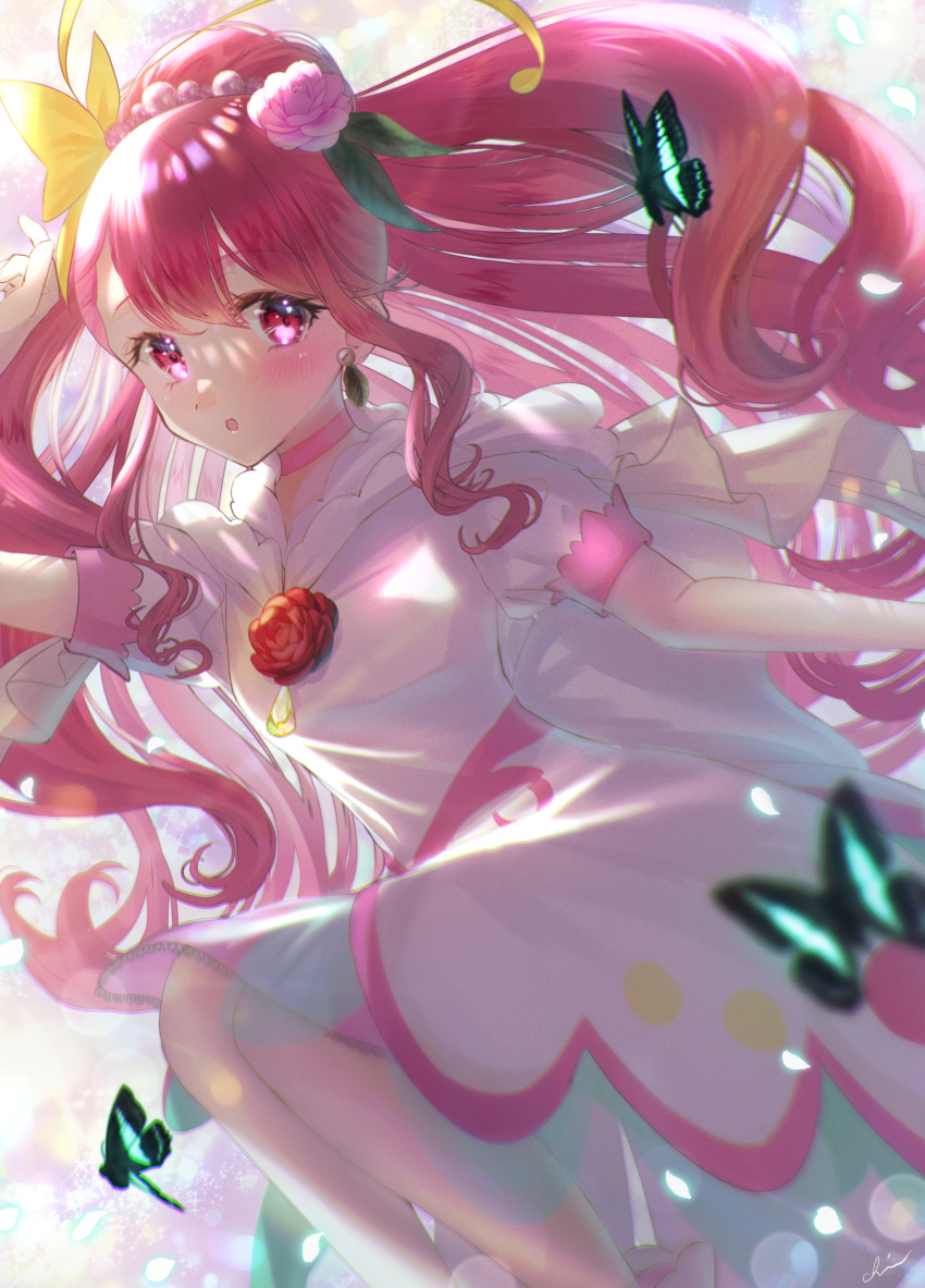 1girl, absurdres, blush, bug, butterfly, choker, cure_grace, dream_cure_grace