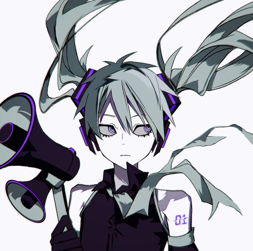 1girl, @_@, bags_under_eyes, blue_hair, collared_shirt, expressionless, floating_hair, gloves
