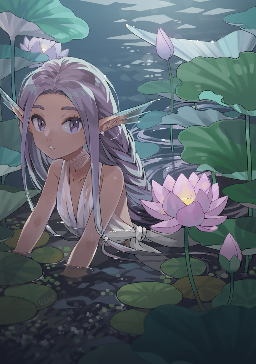 1girl, 43, :o, absurdres, animal_ears, bare_shoulders, braid, braided_ponytail
