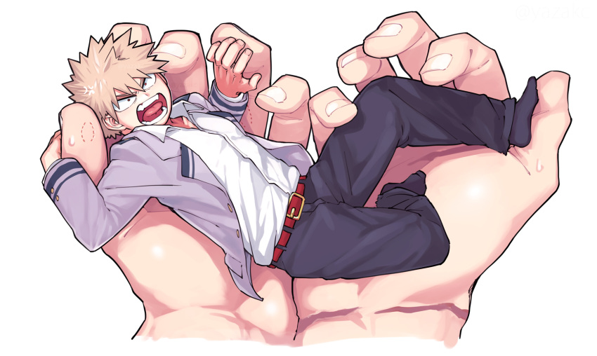2boys, anger_vein, bakugou_katsuki, bangs, bite_mark, blonde_hair, boku_no_hero_academia, full_body