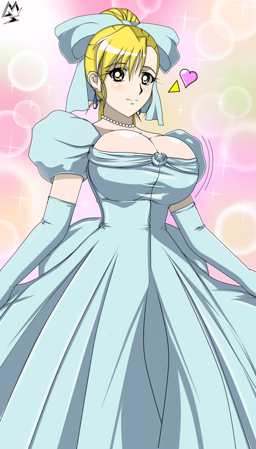 blonde_hair, brown_eyes, cellshadfan, dress, grenadier, highres, ribbon, rushuna