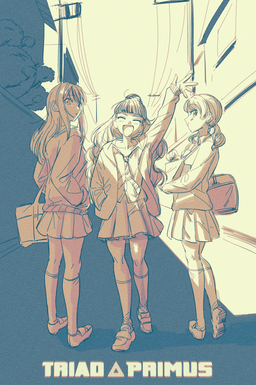 3girls, ^_^, ^o^, absurdres, bag, closed_eyes, full_body, group_name