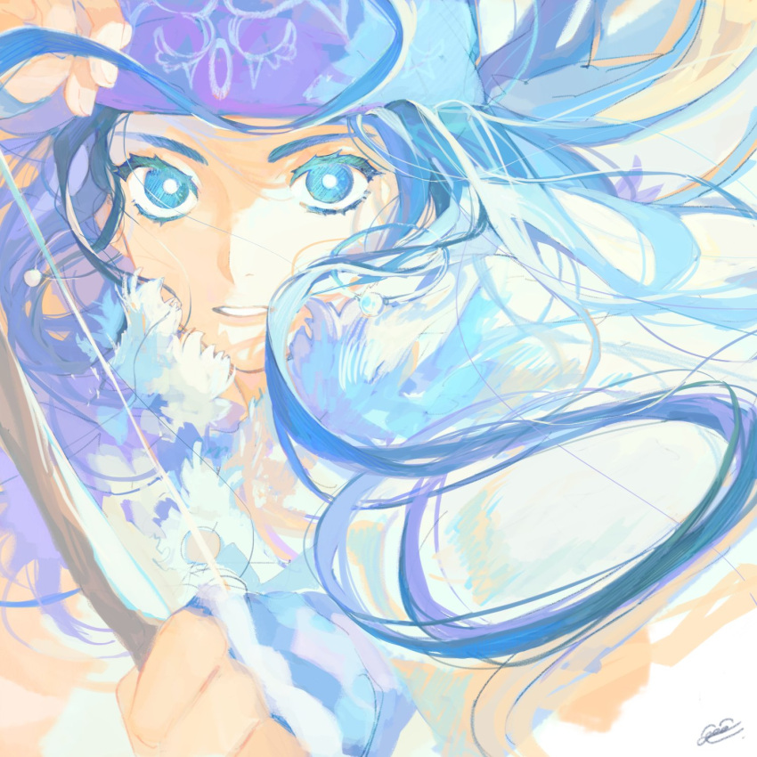 1girl, ainu, ainu_clothes, asirpa, bandana, bio_l_oid, blue_bandana, blue_eyes