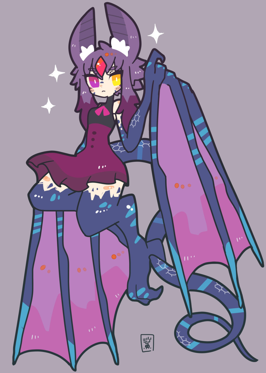 1girl, absurdres, animal_ear_fluff, animal_ears, animal_feet, bat_ears, bat_girl, bat_wings
