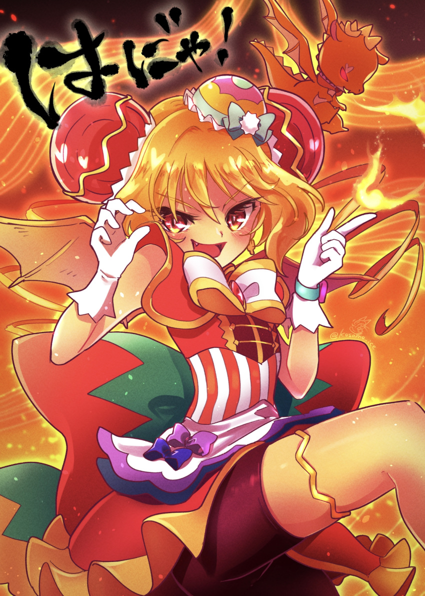 1girl, apron, bike_shorts, blonde_hair, brooch, bun_cover, china_dress, chinese_clothes