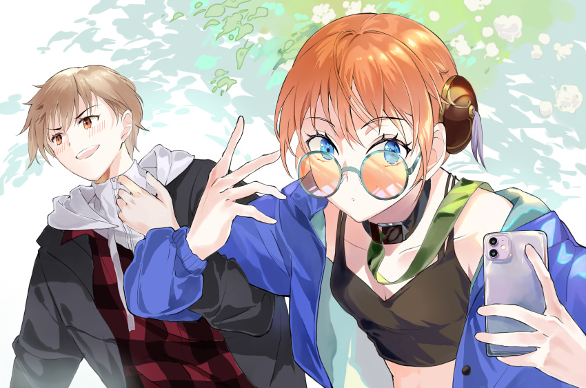 absurdres, amicis_(amisic), blue_eyes, brown_hair, gintama, highres, kagura_(gintama), okita_sougo