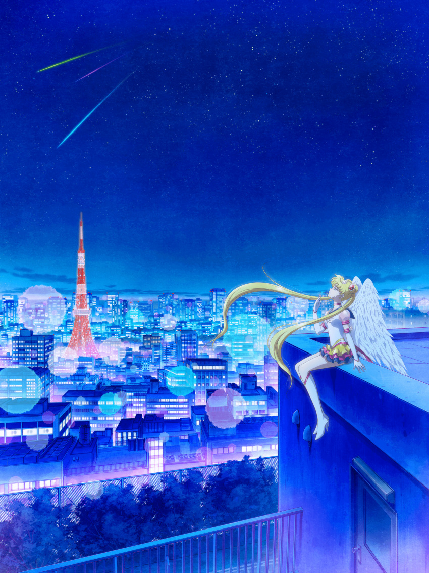 1girl, bishoujo_senshi_sailor_moon, eternal_moon_article, key_visual, official_art, roof, sailor_moon, solo
