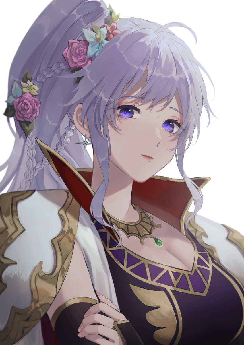 1girl, earrings, fire_emblem, fire_emblem:_genealogy_of_the_holy_war, fire_emblem_heroes, flower, hair_flower, hair_ornament