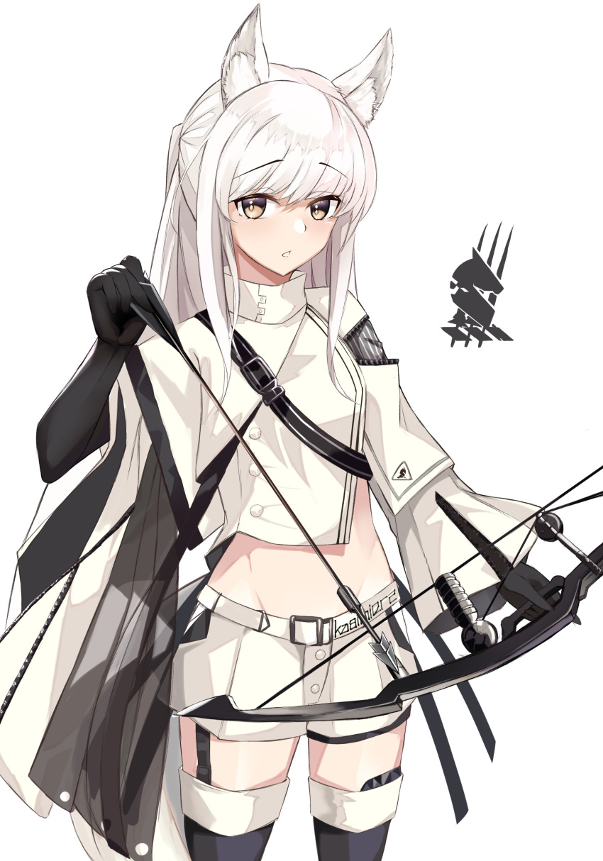 1girl, absurdres, animal_ear_fluff, animal_ears, arknights, arrow_(projectile), bangs, black_gloves