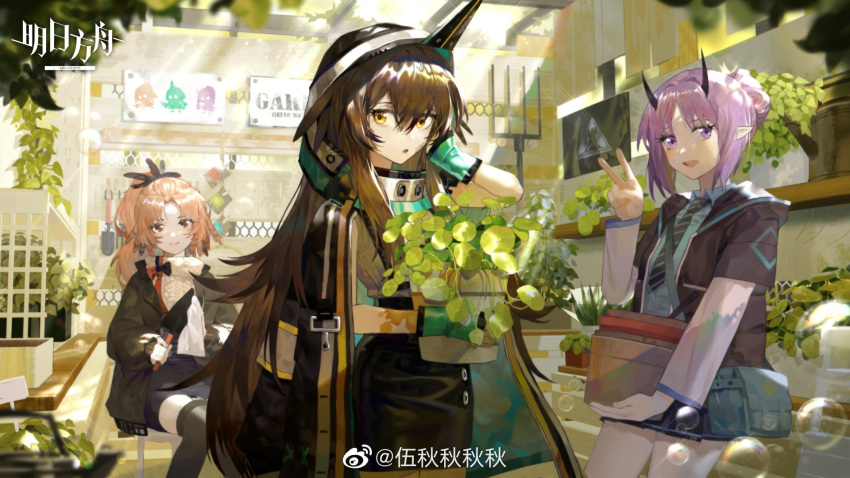 arknights, beast, black_jacket, breasts, brown_eyes, brown_hair, five-fall, hibiscus_(arknights)