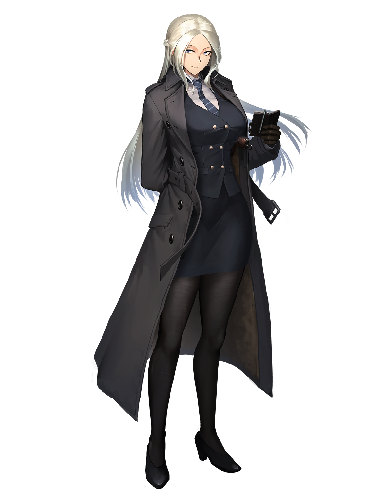 1girl, arm_behind_back, black_coat, black_footwear, black_gloves, black_legwear, black_skirt, black_vest