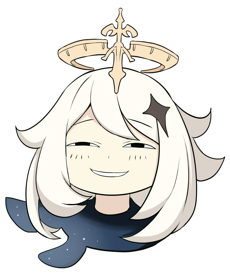 1girl, anya's_heh_face_(meme), black_eyes, fluffy, genshin_impact, grin, hair_ornament, half-closed_eyes