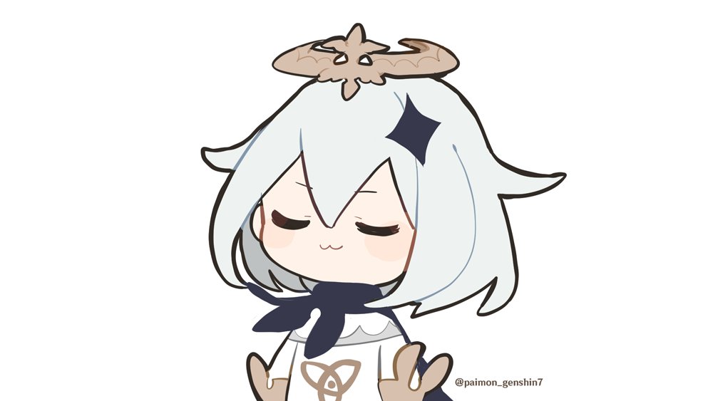 1girl, :3, black_scarf, chibi, closed_eyes, closed_mouth, genshin_impact, hair_ornament