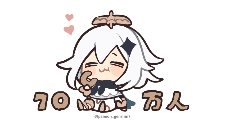 1girl, blush, chibi, eating, genshin_impact, hair_ornament, highres, mechanical_halo