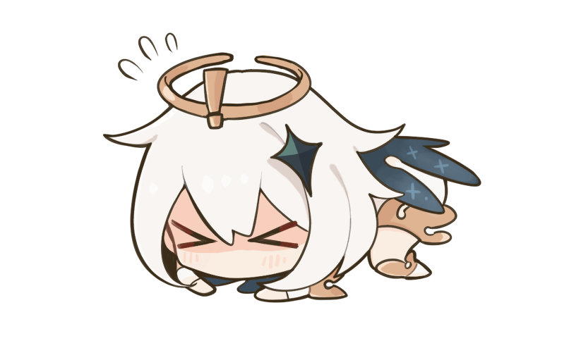 >_<, 1girl, blush, chibi, genshin_impact, hair_ornament, mechanical_halo, official_art