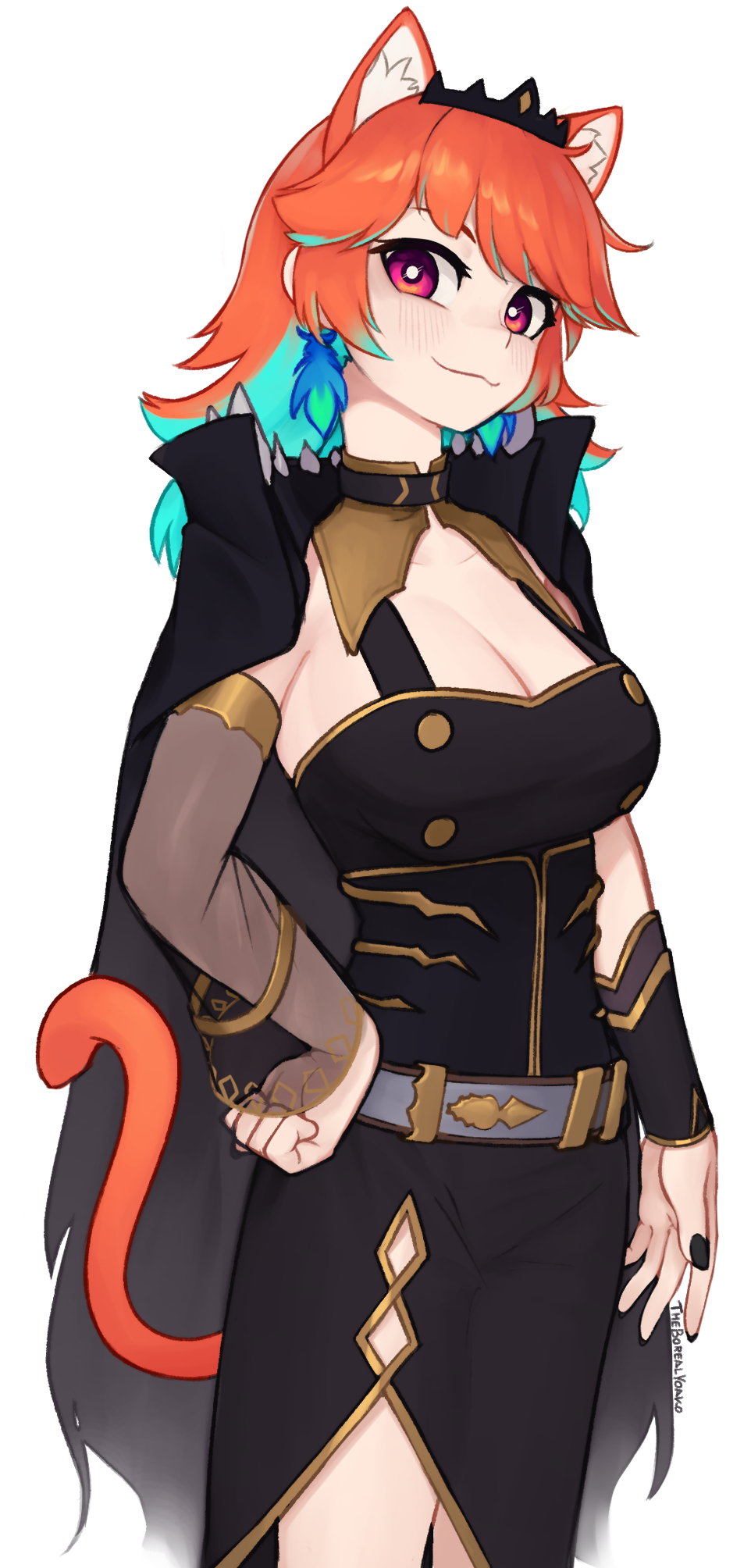 1girl, :3, animal_ear_fluff, animal_ears, aqua_hair, artist_name, bangs, belt