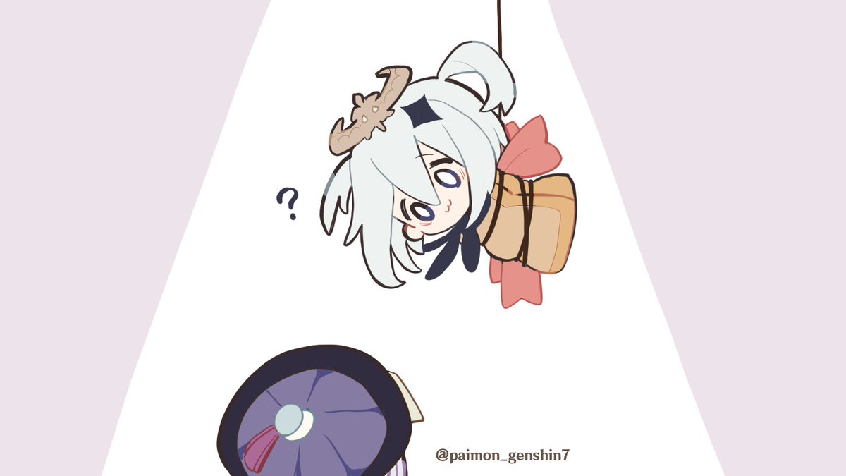 2girls, ?, alternate_hairstyle, chibi, genshin_impact, hair_ornament, hat, light_purple_hair