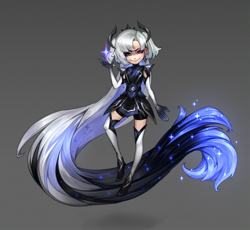 1girl, absurdly_long_hair, bangs, black_dress, black_hair, black_shorts, blue_hair, closed_mouth