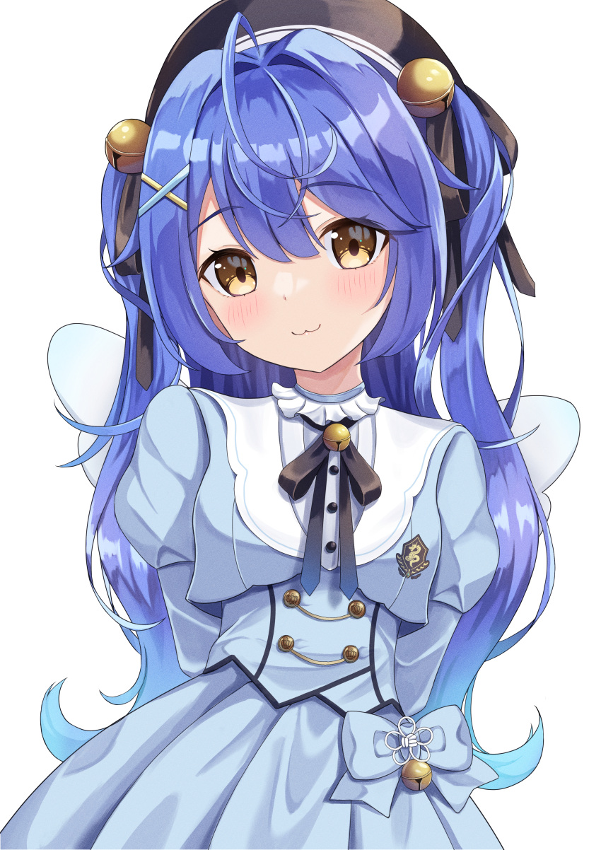 1girl, :3, absurdres, ahoge, amamiya_kokoro, arms_behind_back, bangs, bell