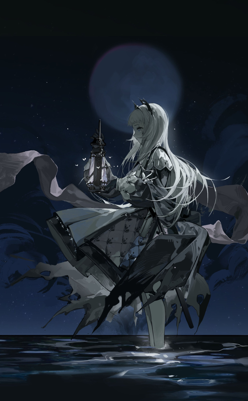 1girl, absurdres, arknights, black_gloves, black_jacket, cliuu_u, closed_mouth, from_side
