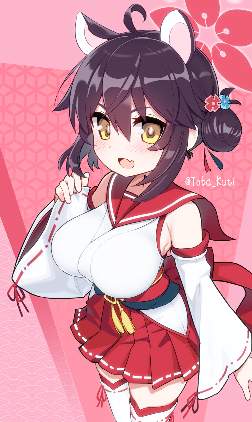 1girl, ahoge, animal_ears, armpits, bare_shoulders, blue_archive, blush, breasts