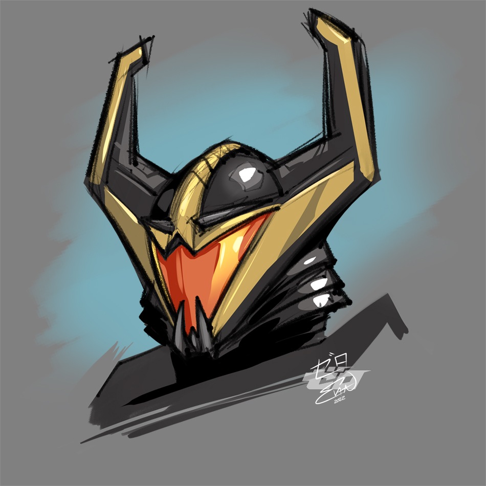 1boy, close-up, face, grey_background, mecha, no_humans, portrait, sideways_(transformers)
