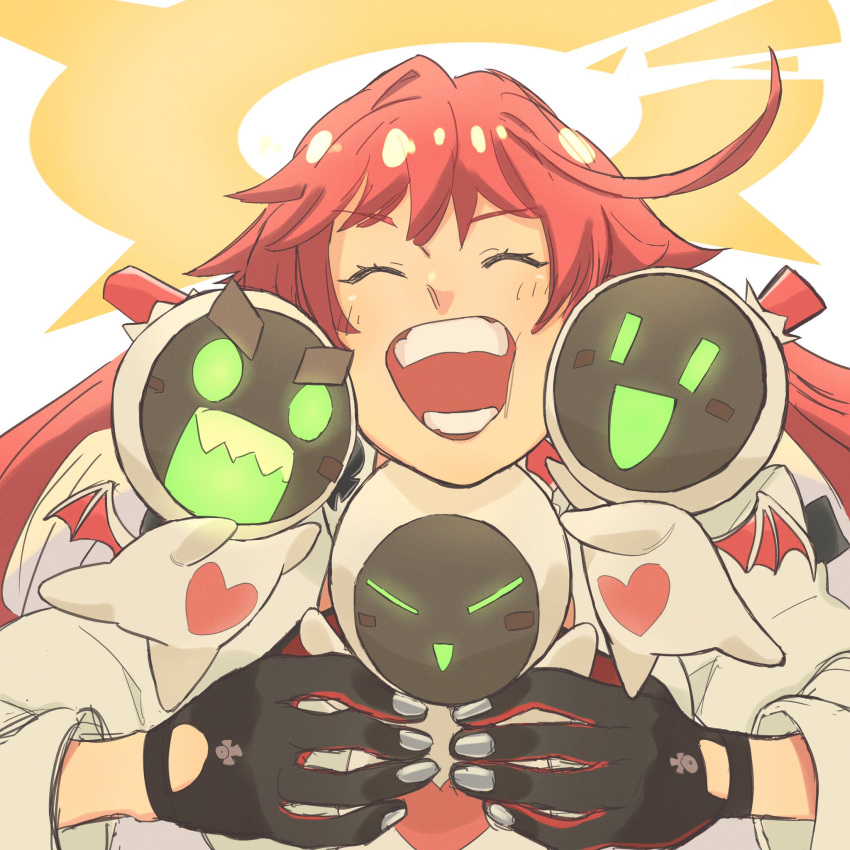 1girl, :d, black_gloves, cheek_press, closed_eyes, gloves, guilty_gear, guilty_gear_strive