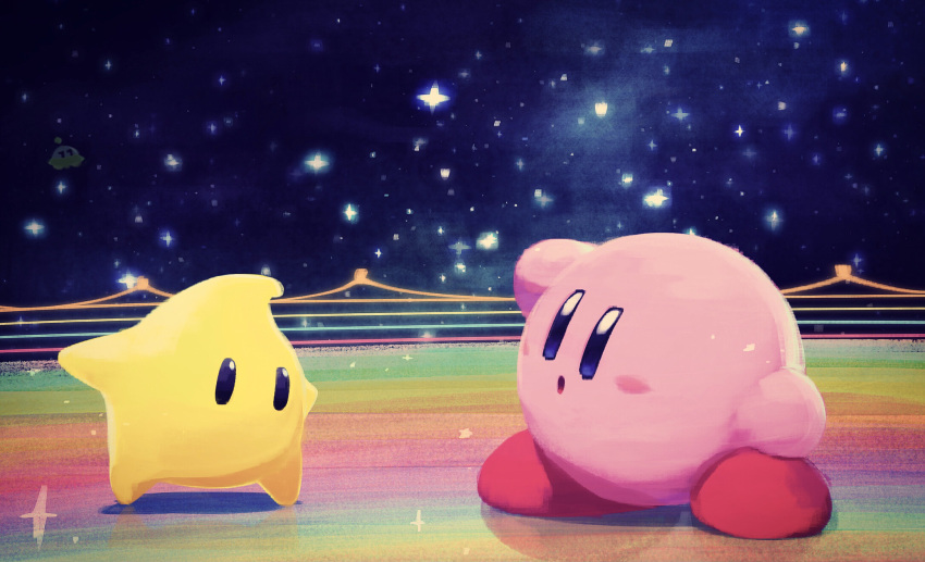 highres, kirby, kirby_(series), looking_at_viewer, luma_(mario), mario_kart, night, open_mouth